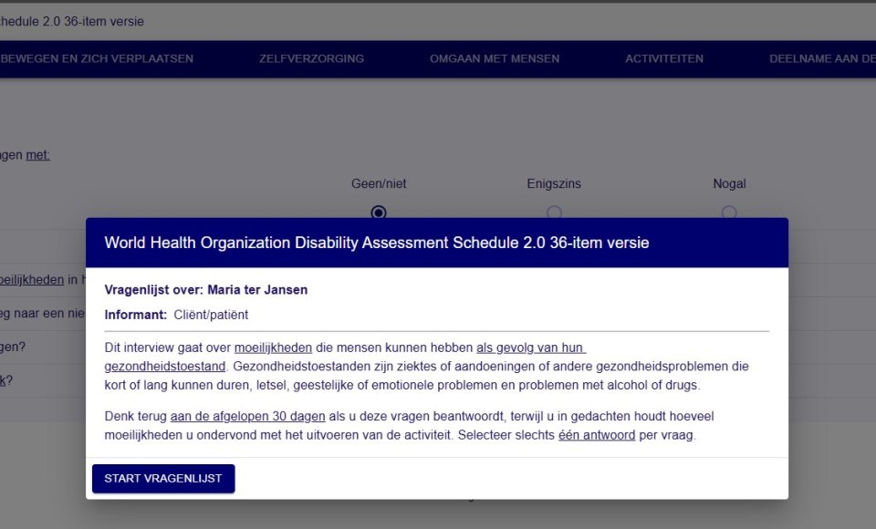 WHODAS 2.0 Zelfrapportage beschikbaar